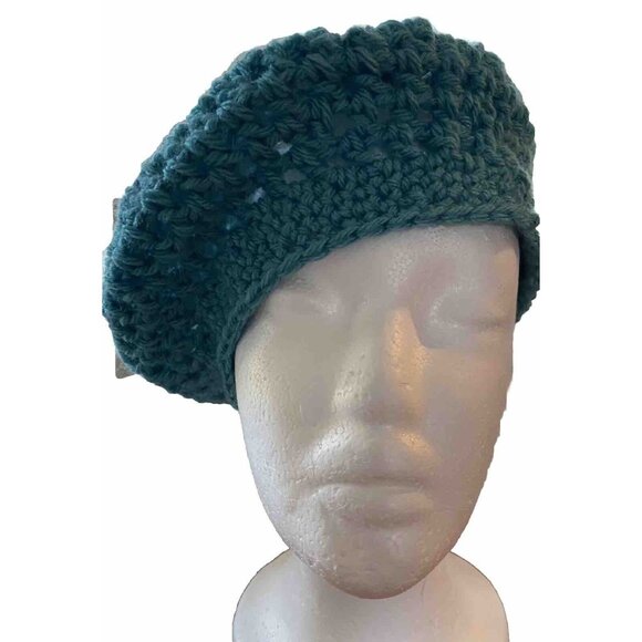 Womens Teal Crochet French Beret Handmade In Smoke Free Home READ DESC - Picture 4 of 4